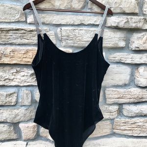 Forever 21 Plus Black Velvet Rhinestone Bodysuit